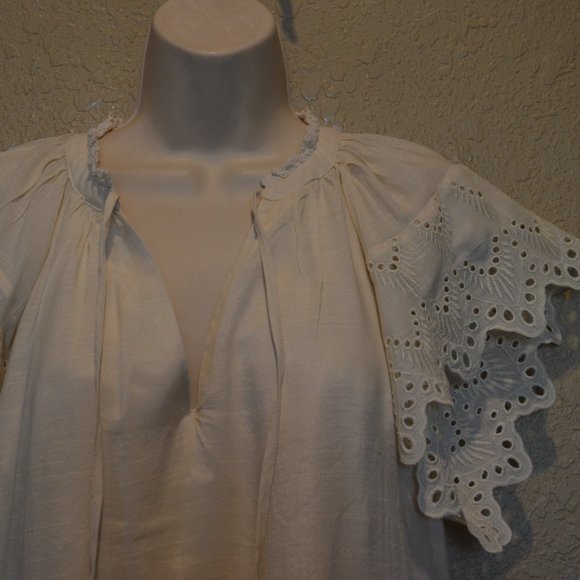 Sz M Who What Wear Cream Eyelet Flutter Sleeve Dress - Picture 12 of 16